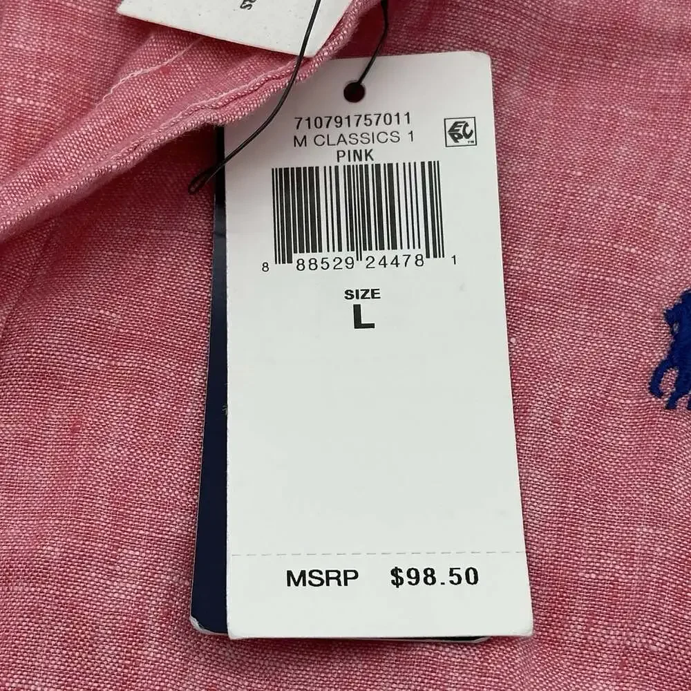Polo Ralph Lauren Classic Fit Size Large Pink 100% Linen Button Up Shirt NWT